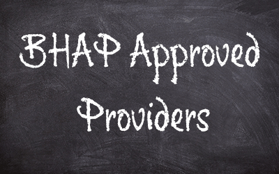 a chalkboard with the words 'BHAP Approved Providers' written on it
