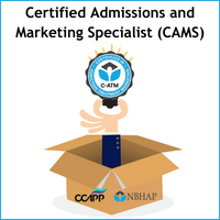 A box with a hand sticking out of it, with the C-ATM seal. Text reads 'Certified Admissions and Marketing Specialist (CAMS)'