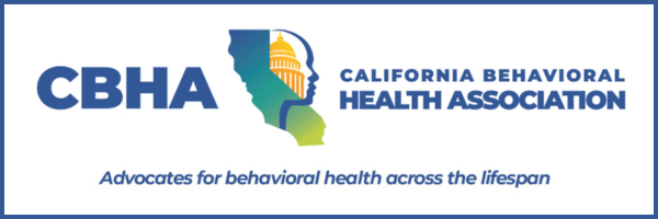 the CBHA logo (the state of California with the capitol building and an outline of a face over it) in the center. text reads 'CBHA. California Behavioral Health Association. Advocates for behavioral health across the lifespan.'