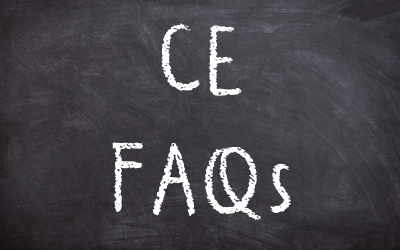 a chalkboard with the words 'CE FAQs' written on it
