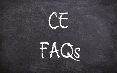 a chalkboard with the words 'CE FAQs' written on it