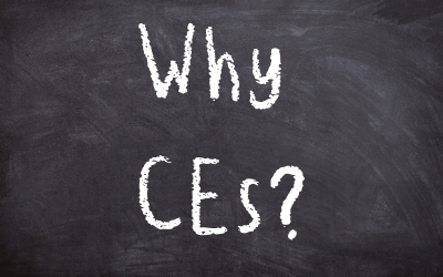 a chalkboard with the words 'Why CEs?' written on it