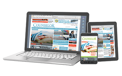 a laptop, tablet, and mobile phone all with the website for Counselor up