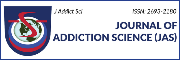 the Journal logo - a world with circles around it. Text reads 'ISSN: 2693-2180. Journal of Addiction Science (JAS)'
