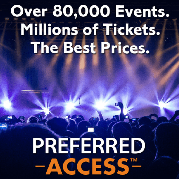 A photo of people at a concert, with the text 'Over 80,000 events. Millions of Tickets. The Best Prices. Preferred Access.'