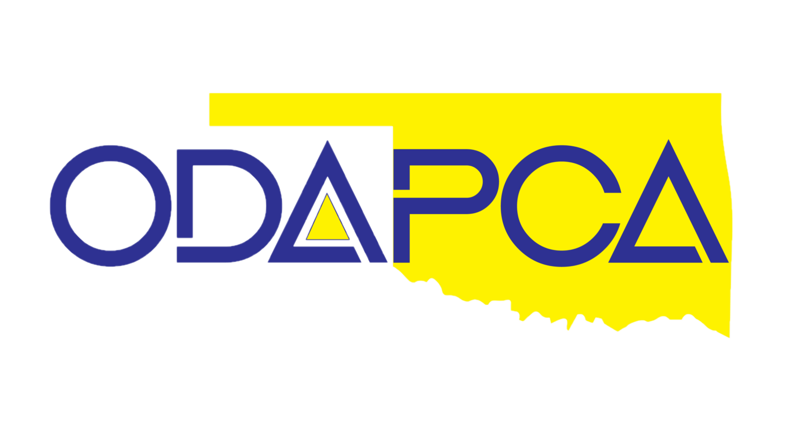 the state of Oklahoma in yellow behind blue letters, 'ODAPCA'