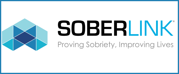 The Soberlink logo (a geometric shape with different shades of blue). Text reads 'Soberlink. Providing Sobriety, Imrpoving Lives'