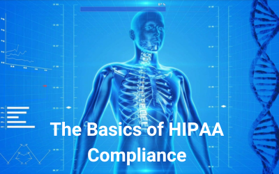 a skeleton on a board. Text reads 'The Basics of HIPAA Compliance'