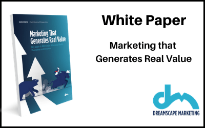 The cover image of the publication. Text reads, 'White Paper: Marketing that Generates Real Value'