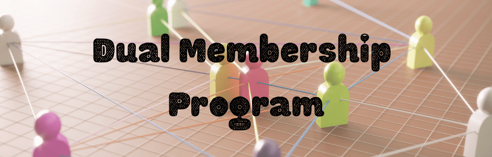 a photo of a bunch of person-shaped game pieces along a grid with strings attaching them. 'Dual Membership Program'