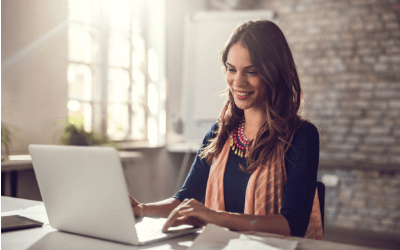 a woman at a computer